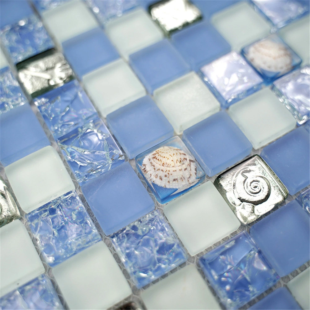 Cheap Blue Glass Mosaic Tiles with DOT for Swimming Pool