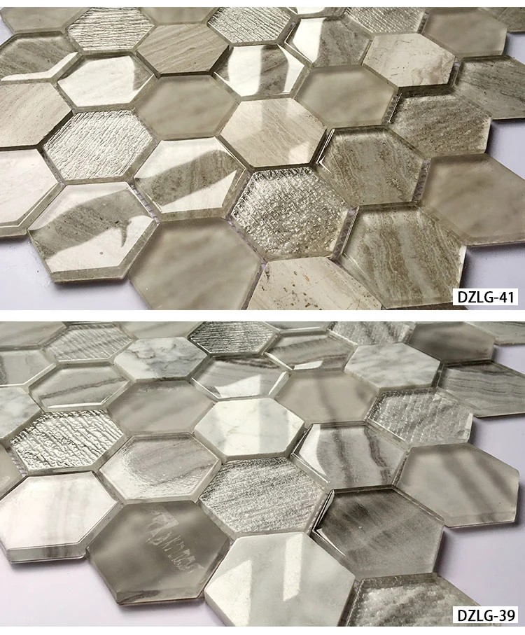 300X300mm Interior Decoration Bathroom Hexagonal Glass Mosaic Tile