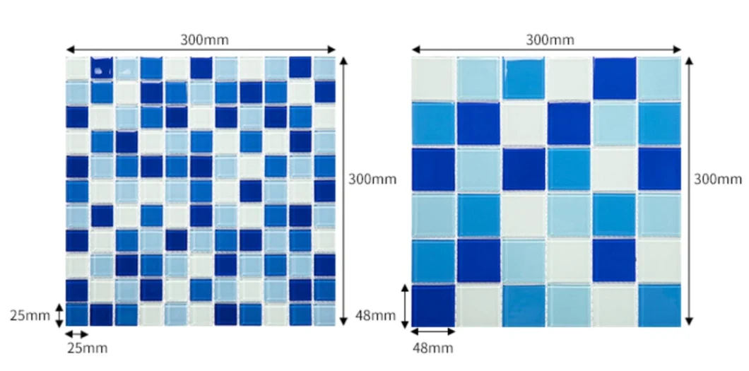 300X300mmm 12inch 3.5mm 4mm 6mm Glossy Blue Swimming Pool Crystal Glass Mosaic Tiles