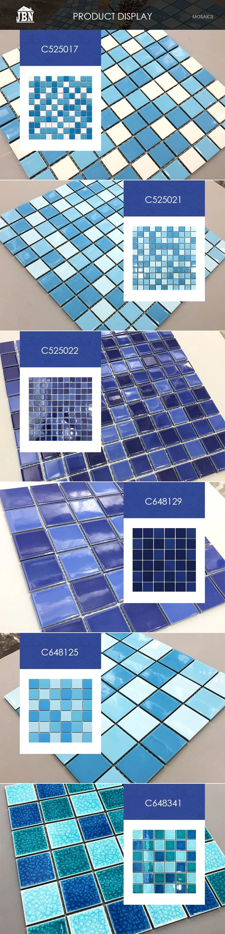 Free Sample Blue Mix Swimming Pool Mosaic Tiles Porcelain Iridescent 3D Mosaic Crystal Blue Ceramic Tiles Mosaic