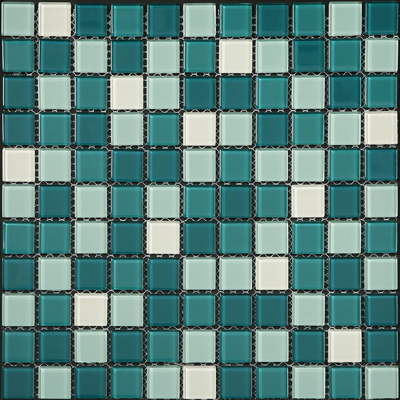 China Factory Supply 23X23mm Glossy Blue Square Mosaic Tile for Swimming Pool