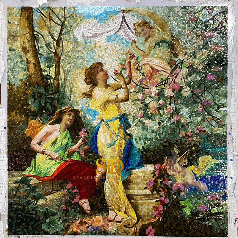 Famous European Oil Painting Beautiful Ladies Art Glass Mosaic Tile Pattern for Bathroom Wall Decor
