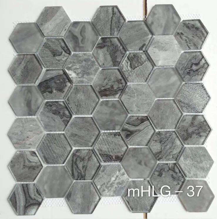 Hexagonal Pattern Glass Mix Marble Mosaic Tile