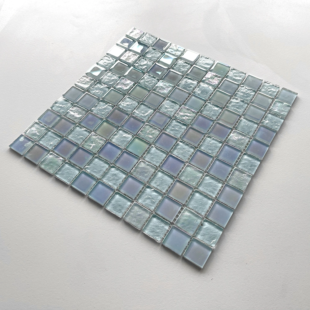 New Popular Color Pool Tile Light Blue Iridescent Square Glassy Mosaic Tile