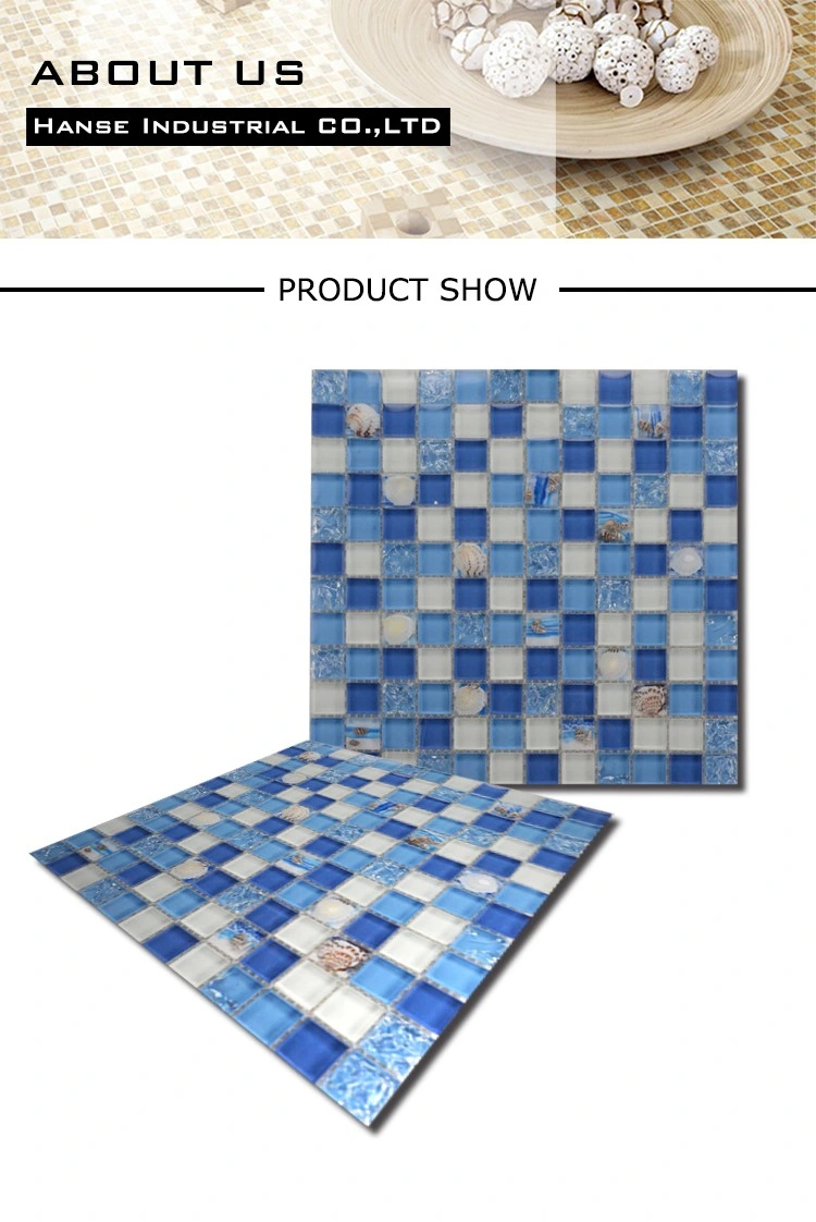 Good Price 30X30 China Foshan Factory Manufacture Swimming Pool Mosaic Balcksplash Blue Glass Seashell Mosaic Wall Tile