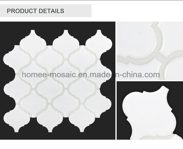 Discounted Porcelaine Glossy Surface White Tiles Arabesque Lantern Shaped Mosaic Tile