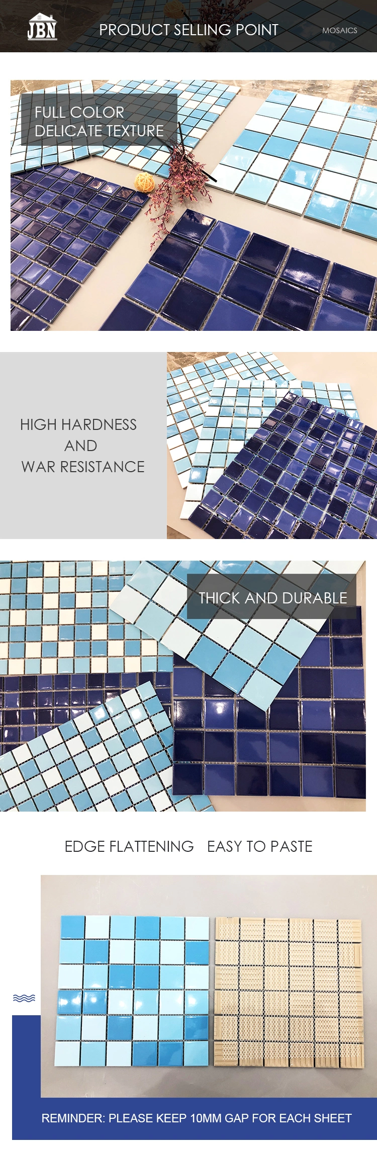 Free Sample Blue Mix Swimming Pool Mosaic Tiles Porcelain Iridescent 3D Mosaic Crystal Blue Ceramic Tiles Mosaic