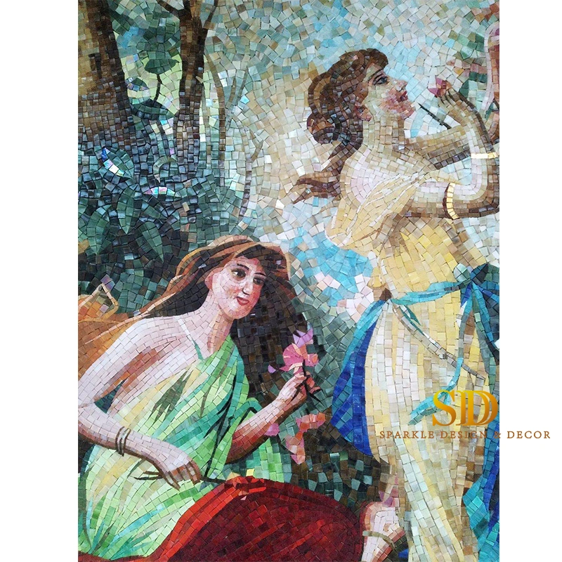 Famous European Oil Painting Beautiful Ladies Art Glass Mosaic Tile Pattern for Bathroom Wall Decor