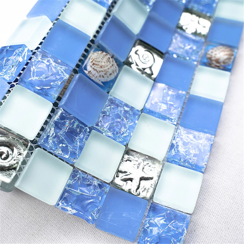 Cheap Blue Glass Mosaic Tiles with DOT for Swimming Pool
