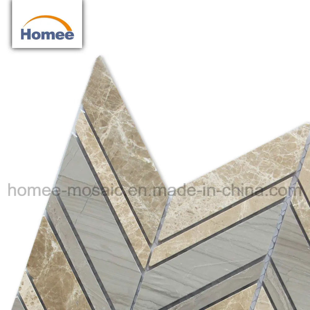 China Athens Grey Chevron Shaped Light Emperador Marble Mosaic Tile