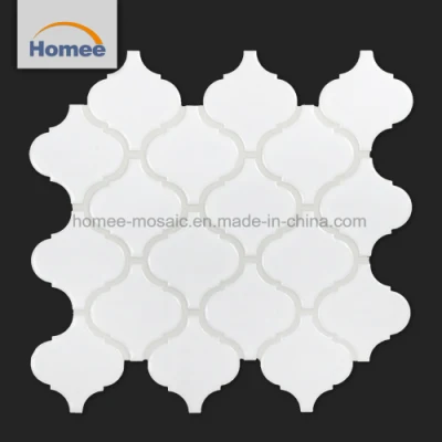 Discounted Porcelaine Glossy Surface White Tiles Arabesque Lantern Shaped Mosaic Tile