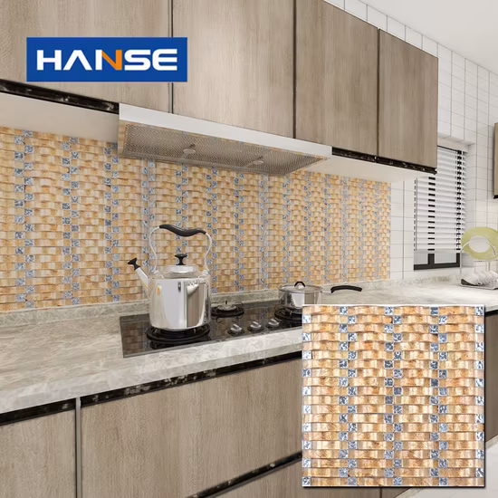 Artistic Wall Tiles Gold Line Long Strip Glass Mosaic