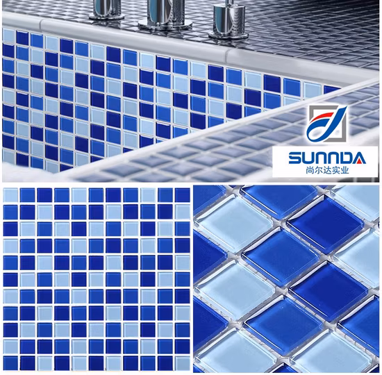 New Popular Color Pool Tile Light Blue Iridescent Square Glassy Mosaic Tile