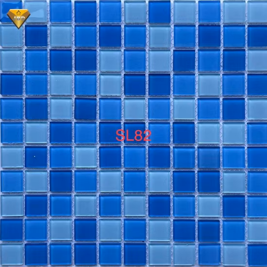 Non Slip Glass Mosaic Tile Blue Glass Pool Mosaic Iridescent Tiles